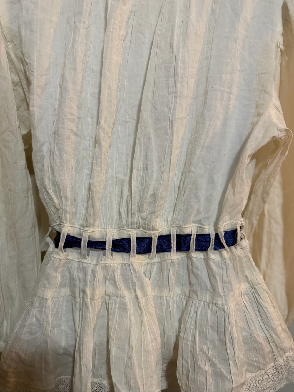 Free People Favorite Romance  Ivory Lace Peasant Blouse with Navy Ribbon - Picture 8 of 10